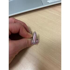 Vintage Beau 925 Sterling Silver Pink Stone Tall Wide Adjustable Band Ring